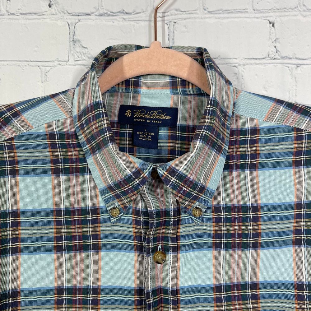 Brooks Brothers Shirt Mens Size L Blue Plaid Long Sleeve Woven in Italy Cotton - Picture 3 of 12